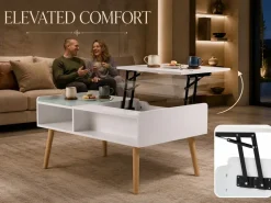Makika Couchtisch / Wohnzimmertisch mit Glas ausziehbar mit verstecktem Fach in Weiß Clearance