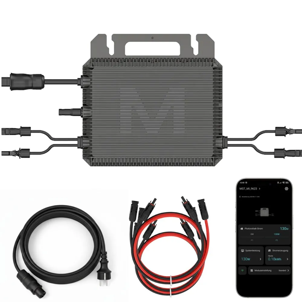 SUNNIVA MARSTEK Mikro-Wechselrichter 800 W MST-MI0800 für Balkonkraftwerk, IP67 wetterfest, Plug&Play Installation, 2 MPPT, Bluetooth WIFI, inkl. 5m Anschlusskabel, 4x 1m Solar-Verlängerungen, Micro Inverter New