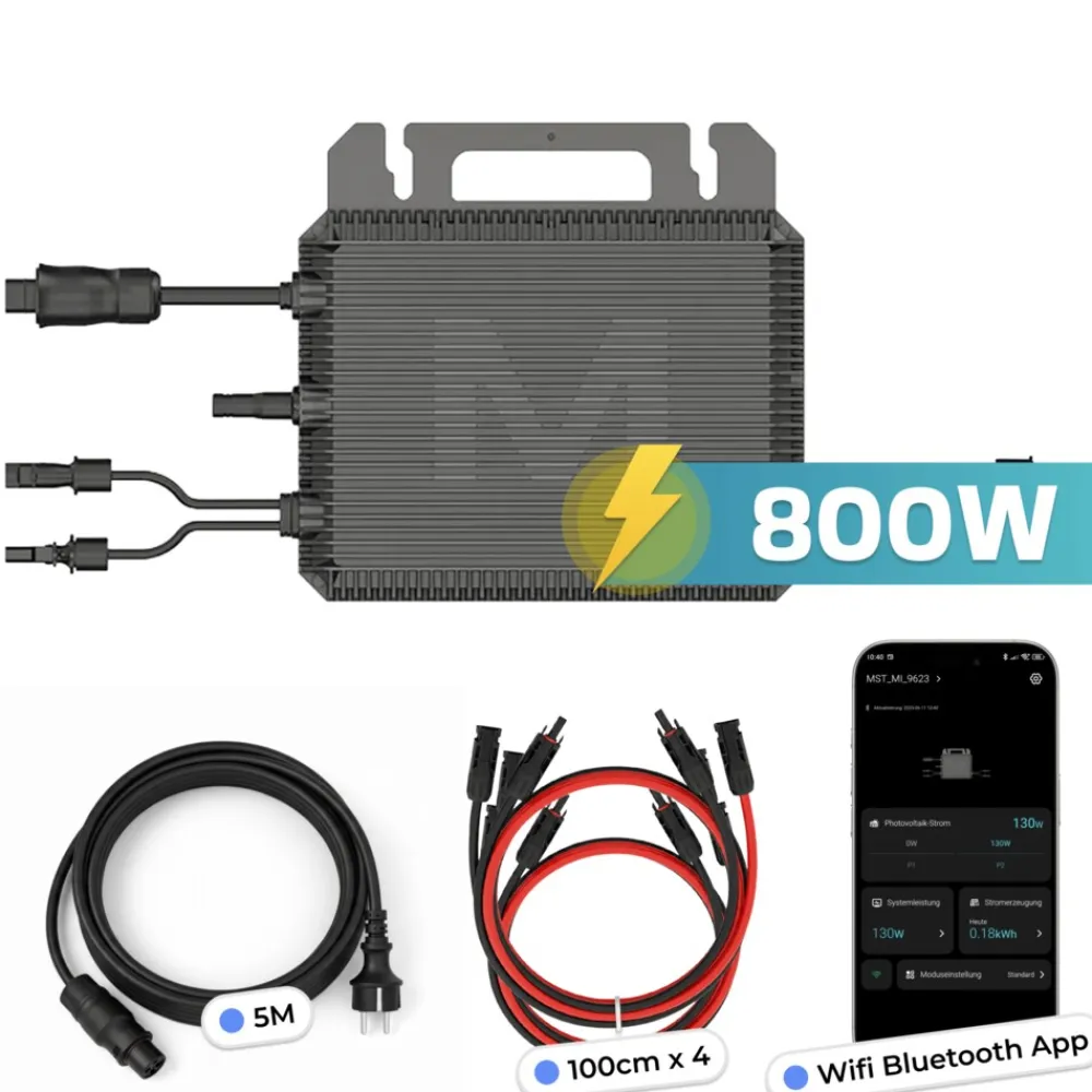 SUNNIVA MARSTEK Mikro-Wechselrichter 800 W MST-MI0800 für Balkonkraftwerk, IP67 wetterfest, Plug&Play Installation, 2 MPPT, Bluetooth WIFI, inkl. 5m Anschlusskabel, 4x 1m Solar-Verlängerungen, Micro Inverter New