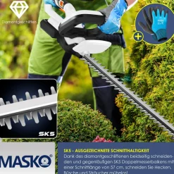 MASKO ® Akku Heckenschere Profi Hecken & Strauchschere 57cm Schnittlänge Inkl. 21V Akku 2,0 Ah & Ladegerät kabellosElektro-Heckenschere 27mm Zahnabstand Dual Schnittklingen Verstellbarer Griff Grau