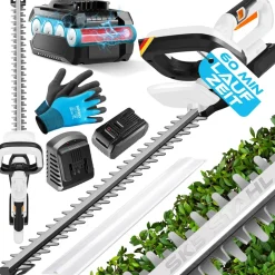 MASKO ® Akku Heckenschere Profi Hecken & Strauchschere 57cm Schnittlänge Inkl. 21V Akku 2,0 Ah & Ladegerät kabellosElektro-Heckenschere 27mm Zahnabstand Dual Schnittklingen Verstellbarer Griff Grau