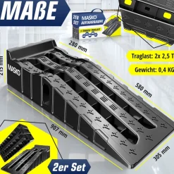 ® Auffahrrampe 2er Set | Auffahrkeile bis 5 t Traglast | KFZ-Rampe mit Überfahrschutz | Verladerampe rutschfest, robust und extra breit | Garagenrampen Autorampe Ölwechsel und Reparatur ^ MASKO Best