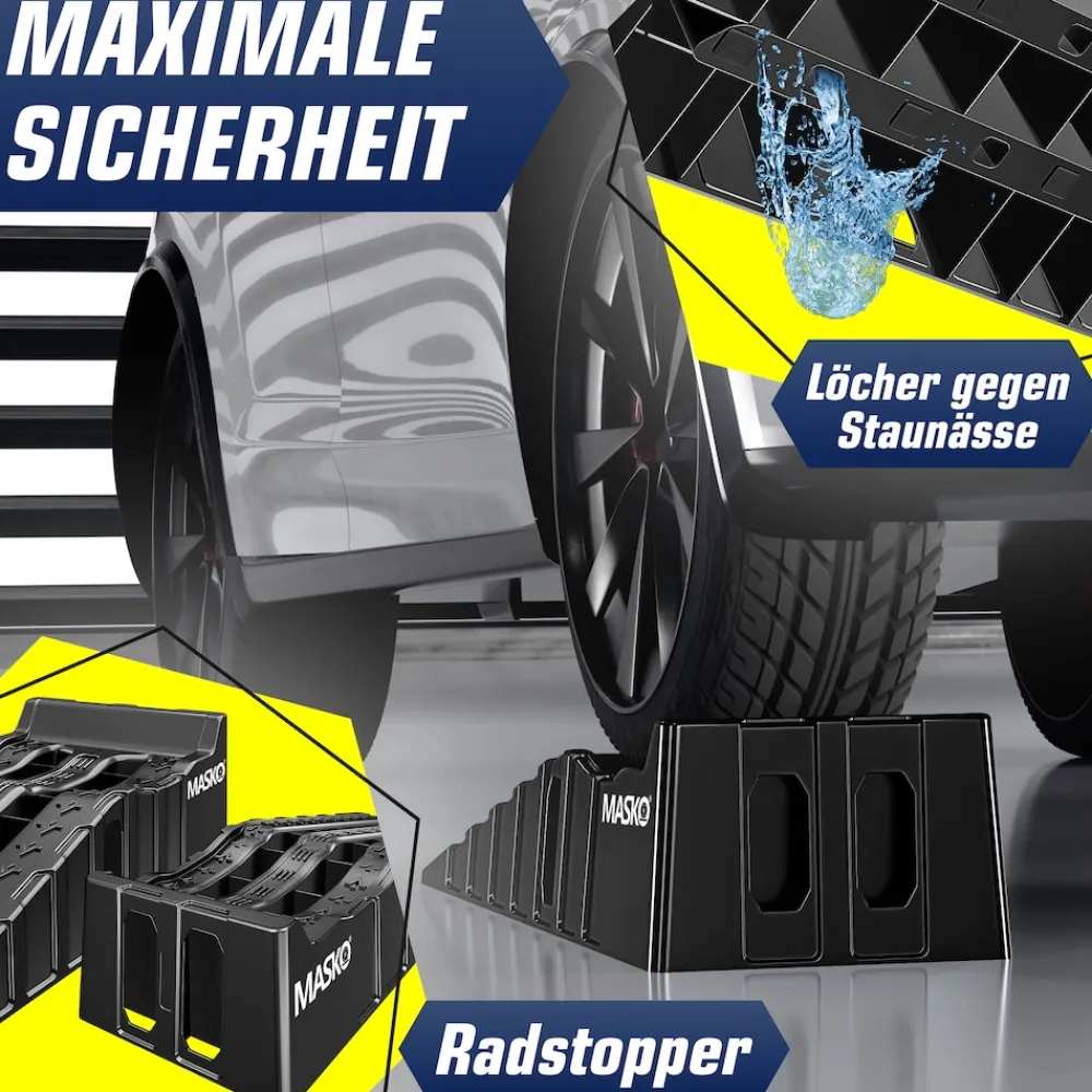 ® Auffahrrampe 2er Set | Auffahrkeile bis 5 t Traglast | KFZ-Rampe mit Überfahrschutz | Verladerampe rutschfest, robust und extra breit | Garagenrampen Autorampe Ölwechsel und Reparatur ^ MASKO Best