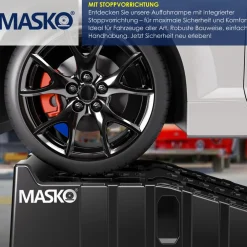 ® Auffahrrampe 2er Set | Auffahrkeile bis 5 t Traglast | KFZ-Rampe mit Überfahrschutz | Verladerampe rutschfest, robust und extra breit | Garagenrampen Autorampe Ölwechsel und Reparatur ^ MASKO Best