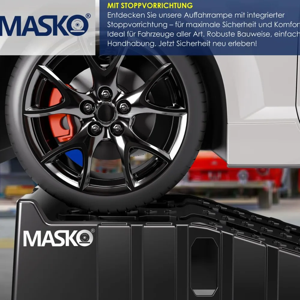 ® Auffahrrampe 2er Set | Auffahrkeile bis 5 t Traglast | KFZ-Rampe mit Überfahrschutz | Verladerampe rutschfest, robust und extra breit | Garagenrampen Autorampe Ölwechsel und Reparatur ^ MASKO Best