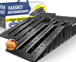 ® Auffahrrampe 2er Set | Auffahrkeile bis 5 t Traglast | KFZ-Rampe mit Überfahrschutz | Verladerampe rutschfest, robust und extra breit | Garagenrampen Autorampe Ölwechsel und Reparatur ^ MASKO Best