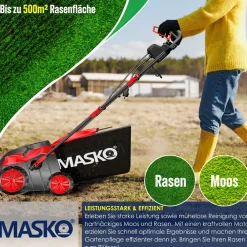 ® - Elektro 2in1 Vertikutierer Rasenlüfter 1800 Watt 40cm Arbeitsbreite 55L Fangkorb inkl. Lüfterwalze Lüfter Moosentferner, 5-stufige Arbeitstiefe einstellbar , höhenverstellbarer Holm ^ MASKO Discount