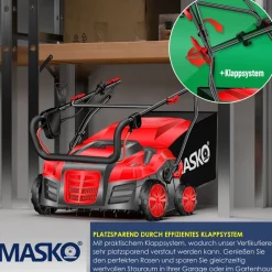® - Elektro 2in1 Vertikutierer Rasenlüfter 1800 Watt 40cm Arbeitsbreite 55L Fangkorb inkl. Lüfterwalze Lüfter Moosentferner, 5-stufige Arbeitstiefe einstellbar , höhenverstellbarer Holm ^ MASKO Discount