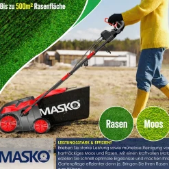 ® - Elektro 2in1 Vertikutierer Rasenlüfter 1800 Watt 40cm Arbeitsbreite 55L Fangkorb inkl. Lüfterwalze Lüfter Moosentferner, 5-stufige Arbeitstiefe einstellbar , höhenverstellbarer Holm ^ MASKO Discount