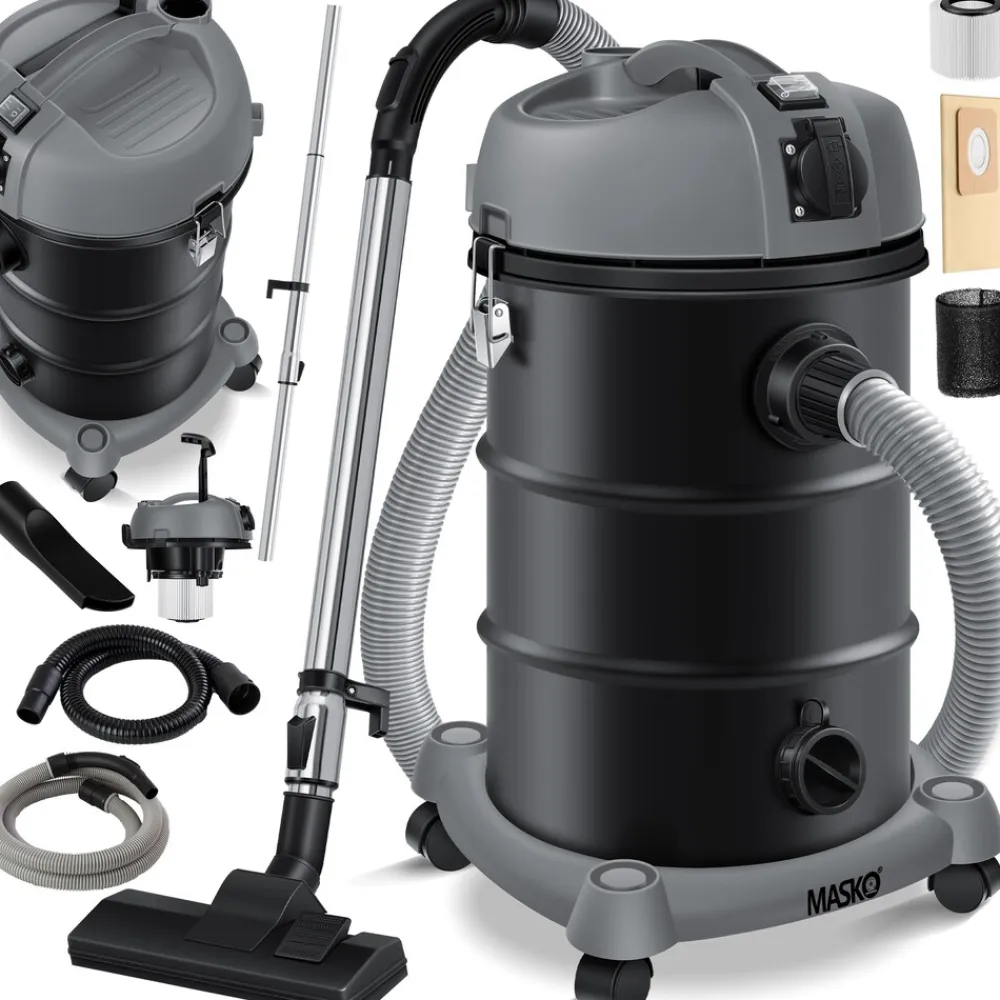 ® Industriestaubsauger Staubsauger 6IN1 Nass & Trockensauger Aschesauger 2300W mit Steckdose & Blasfunktion | Trocken & Nass-Saugen | Industrie-Sauger mit Beutel & beutellos nutzbar, inkl. Filter ^ MASKO Hot