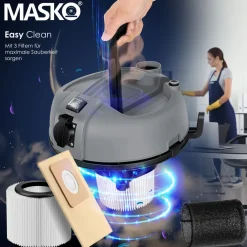 ® Industriestaubsauger Staubsauger 6IN1 Nass & Trockensauger Aschesauger 2300W mit Steckdose & Blasfunktion | Trocken & Nass-Saugen | Industrie-Sauger mit Beutel & beutellos nutzbar, inkl. Filter ^ MASKO Hot