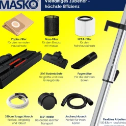 ® Industriestaubsauger Staubsauger 6IN1 Nass & Trockensauger Aschesauger 2300W mit Steckdose & Blasfunktion | Trocken & Nass-Saugen | Industrie-Sauger mit Beutel & beutellos nutzbar, inkl. Filter ^ MASKO Hot