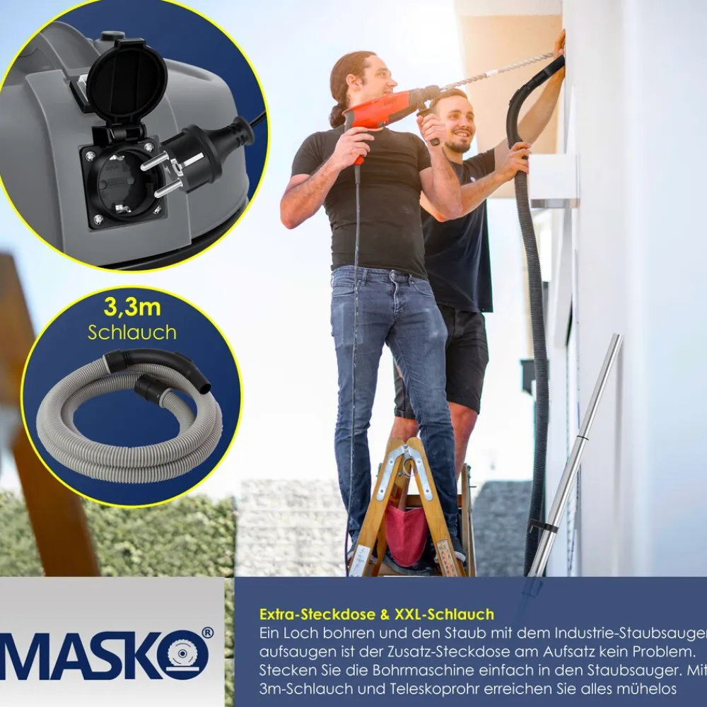 ® Industriestaubsauger Staubsauger 6IN1 Nass & Trockensauger Aschesauger 2300W mit Steckdose & Blasfunktion | Trocken & Nass-Saugen | Industrie-Sauger mit Beutel & beutellos nutzbar, inkl. Filter ^ MASKO Hot