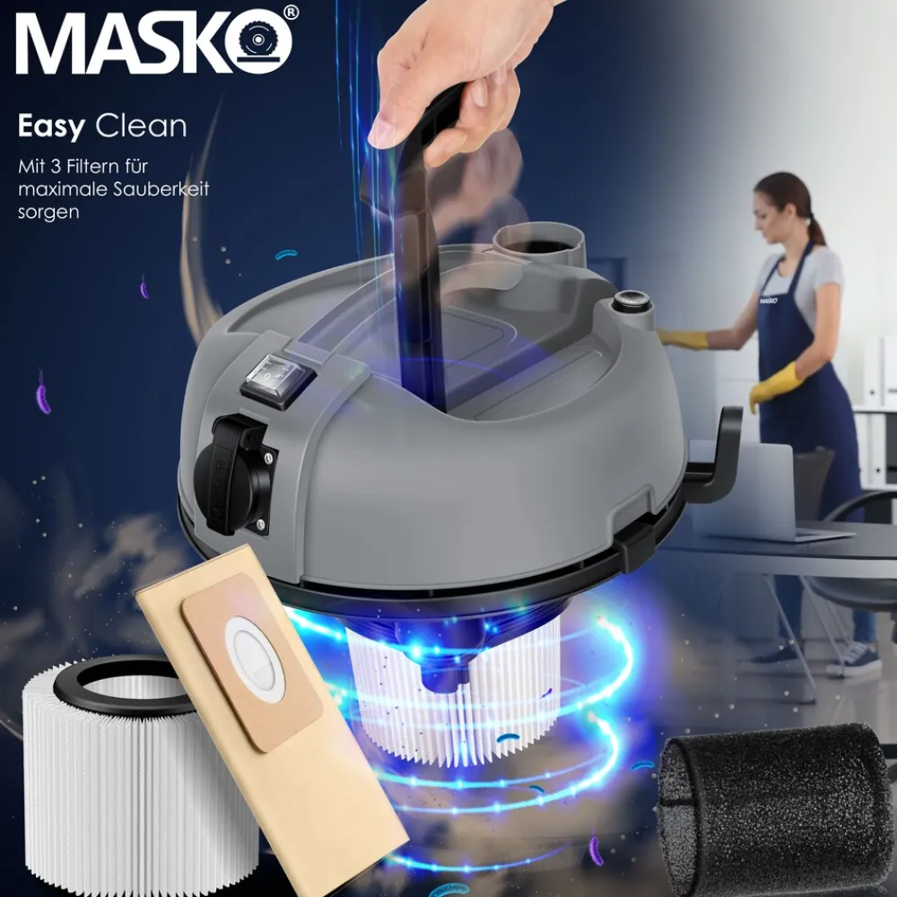 ® Industriestaubsauger Staubsauger 6IN1 Nass & Trockensauger Aschesauger 2300W mit Steckdose & Blasfunktion | Trocken & Nass-Saugen | Industrie-Sauger mit Beutel & beutellos nutzbar, inkl. Filter ^ MASKO Hot