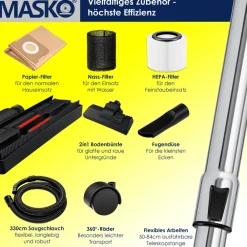 ® Industriestaubsauger Staubsauger Nass Trocken Sauger Edelstahl max. 1800W ^ MASKO Clearance