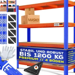 ® Schwerlastregal Lagerregal Kellerregal 160x160x40cm, verstellbare Ablagen, MDF-Platten Regal aus Metall, Steckregal, Werkstattregal Stahlgestell Garage Werkbank ^ MASKO Sale