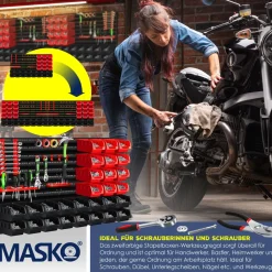 ® Wandregal + Stapelboxen + Werkzeughalter | 45 tlg Box | Erweiterbar | Werkstattregal Lagerregal Steckregal Set Box | Sichtlagerkästen | Kleinteilemagazin | Sortimentskasten | Werkstatt