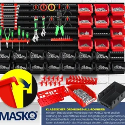 ® Wandregal + Stapelboxen + Werkzeughalter | 45 tlg Box | Erweiterbar | Werkstattregal Lagerregal Steckregal Set Box | Sichtlagerkästen | Kleinteilemagazin | Sortimentskasten | Werkstatt