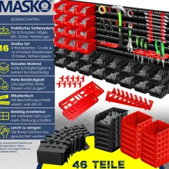 ® Wandregal + Stapelboxen + Werkzeughalter | 45 tlg Box | Erweiterbar | Werkstattregal Lagerregal Steckregal Set Box | Sichtlagerkästen | Kleinteilemagazin | Sortimentskasten | Werkstatt