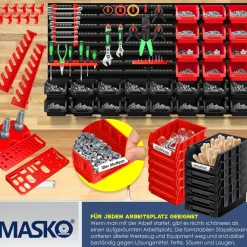 ® Wandregal + Stapelboxen + Werkzeughalter | 45 tlg Box | Erweiterbar | Werkstattregal Lagerregal Steckregal Set Box | Sichtlagerkästen | Kleinteilemagazin | Sortimentskasten | Werkstatt