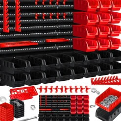 ® Wandregal + Stapelboxen + Werkzeughalter | 45 tlg Box | Erweiterbar | Werkstattregal Lagerregal Steckregal Set Box | Sichtlagerkästen | Kleinteilemagazin | Sortimentskasten | Werkstatt
