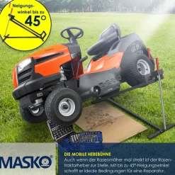 ® XXL Rasentraktorheber 450 kg Hebevorrichtung Hebebühne Aufsitzmäher – Rasentraktor Heber, 45° verstellbar, universal Reinigungshilfe mit Zubehör & Adapter (je nach Wahl) ^ MASKO Clearance