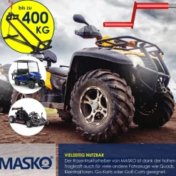 ® XXL Rasentraktorheber 450 kg Hebevorrichtung Hebebühne Aufsitzmäher – Rasentraktor Heber, 45° verstellbar, universal Reinigungshilfe mit Zubehör & Adapter (je nach Wahl) ^ MASKO Clearance