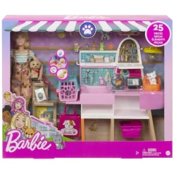 Mattel GRG90 - Barbie - Spielset mit Puppe und Zubehör, Haustiersalon Hot