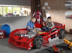 vipack MAX Autobett 90x200 cm, inkl. Lattenrost, Ausf. MDF glänzend rot lackiert mit Racing Motiven Outlet