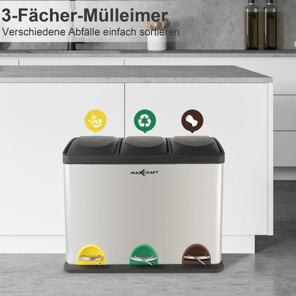 Mülleimer / Treteimer mit 3 Behältern - 54 Liter (3 x 18 Liter) ^ MAXCRAFT Online