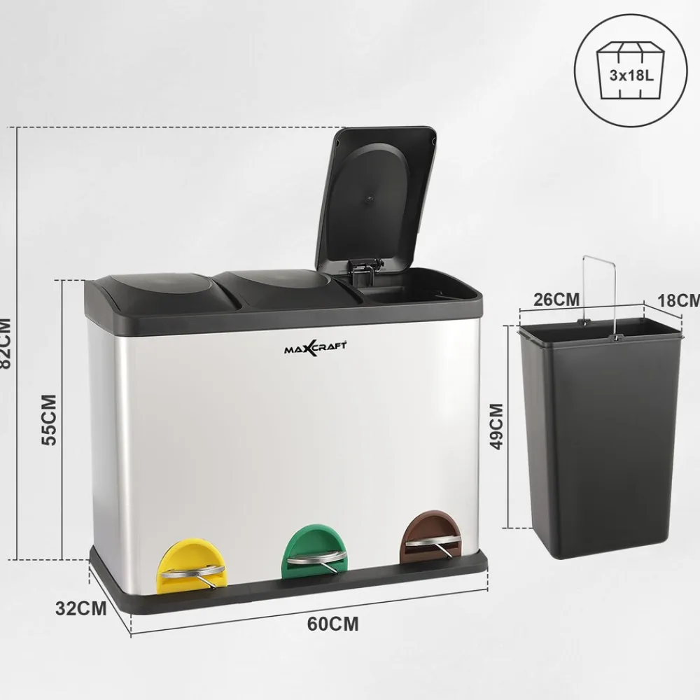 Mülleimer / Treteimer mit 3 Behältern - 54 Liter (3 x 18 Liter) ^ MAXCRAFT Online