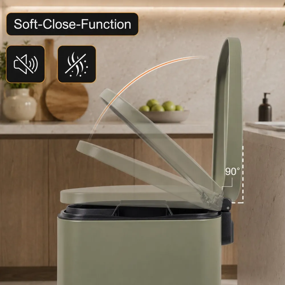 Mülleimer / Treteimer mit Soft Close Deckel - 50 Liter in Grün ^ MAXCRAFT