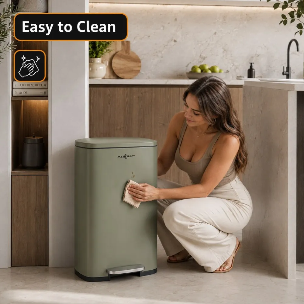 Mülleimer / Treteimer mit Soft Close Deckel - 50 Liter in Grün ^ MAXCRAFT