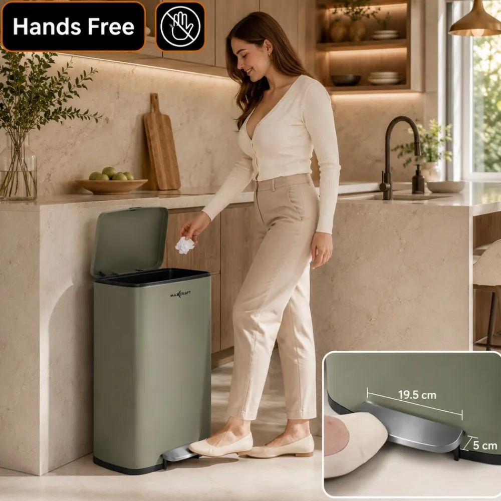 Mülleimer / Treteimer mit Soft Close Deckel - 50 Liter in Grün ^ MAXCRAFT