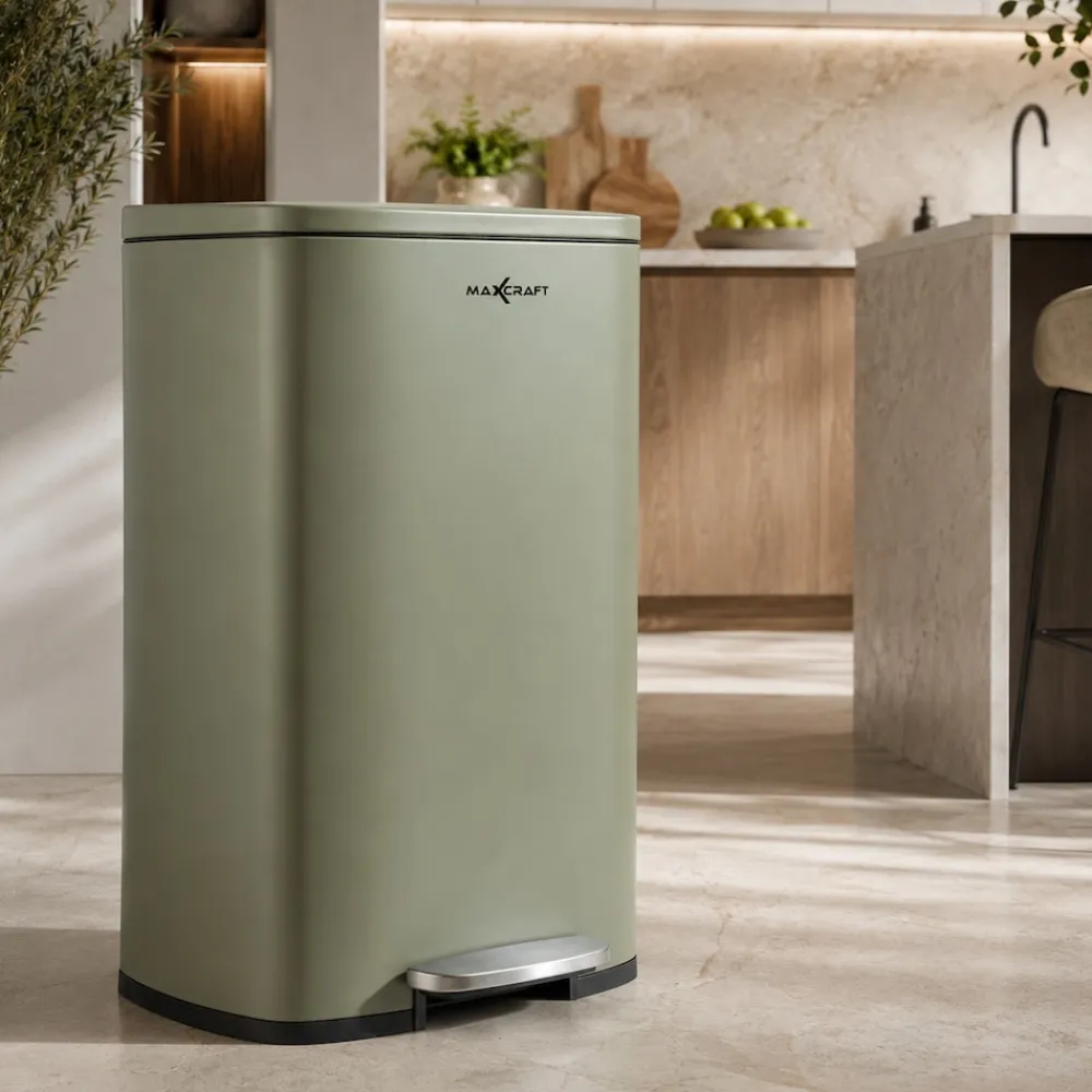 Mülleimer / Treteimer mit Soft Close Deckel - 50 Liter in Grün ^ MAXCRAFT