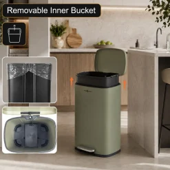 Mülleimer / Treteimer mit Soft Close Deckel - 50 Liter in Grün ^ MAXCRAFT