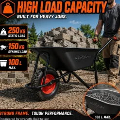 MAXCRAFT Schubkarre / Bauschubkarre Luftbereifung 250 kg 100 L Schwarz / Rot - Black Edition Clearance