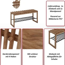 MCA Garderobenset -P57, Garderobenpaneel Sitzbank Schuhablage, Massiv-Holz Eiche ^ MCW Sale