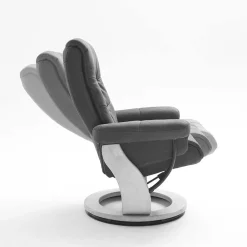 MCA Relaxsessel MCW-J42, Fernsehsessel TV-Sessel Hocker, Stoff ~ schwarz-braun Wildleder-Imitat, Gestell Walnuss-Optik