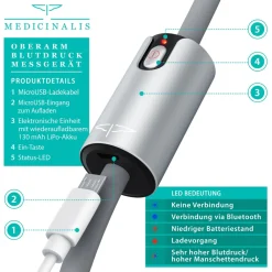 Blutdruckmessgerät Oberarm mit Bluetooth - für App AirBP - Blutdruck und Pulsmessung - 2 Benutzer - Universalmanschette 22 - 42 cm ^ Medicinalis Clearance