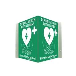 MEDX5 Defibrillator AED-Standort-Winkelschild, nachleuchtend, 20 cm x 20 cm Clearance