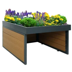 MCW Mähroboter-Garage mit Pflanzkasten -L45, Dach Unterstand für Rasenmäher, WPC Metall 40x60x73cm ~ Eiche-Optik