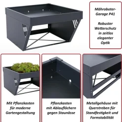 MCW Mähroboter-Garage mit Pflanzkasten -P41, Dach Unterstand Rasenmäher Metall 40x60x70cm ~ grün Outlet