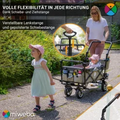 Miweba Bollerwagen MB-20 faltbar, Sonnendach, Schiebe- und Zugstange, Stauraumverlängerung, 360°-Räder Hellgrau/Dunkelgrau Online