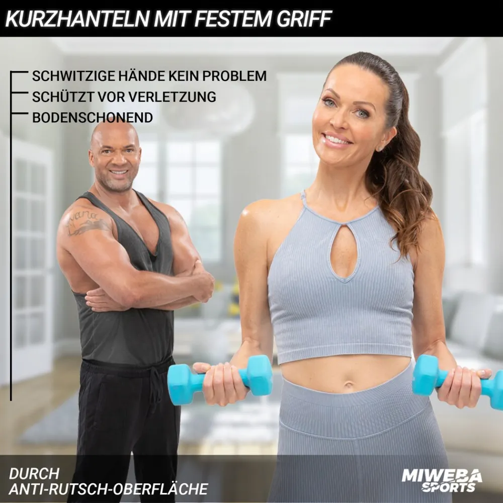 Miweba Sports Gymnastikhanteln 2er-Set NKH100, bodenschonend, 0,5-10 kg, Anti-Rutsch-Oberfläche (Grau, 2x 0,5 Kg) Sale