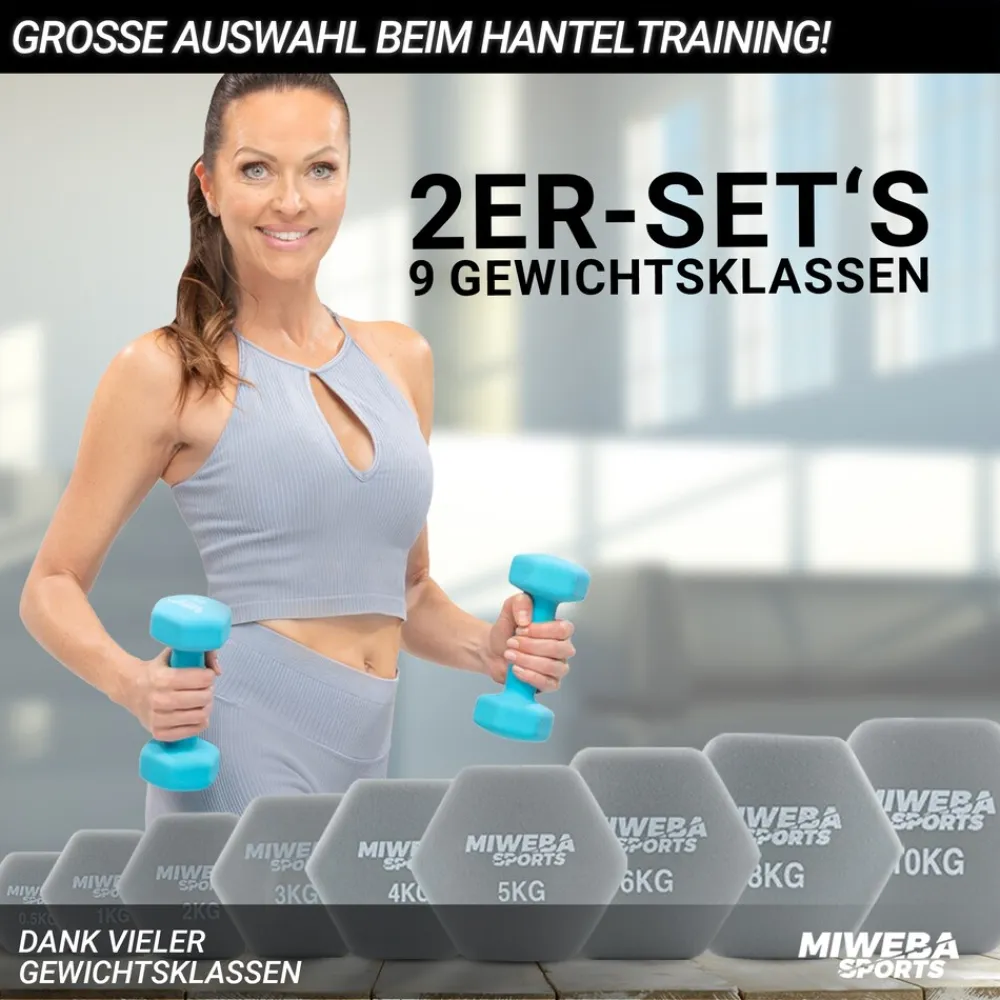 Miweba Sports Gymnastikhanteln 2er-Set NKH100, bodenschonend, 0,5-10 kg, Anti-Rutsch-Oberfläche (Grau, 2x 0,5 Kg) Sale