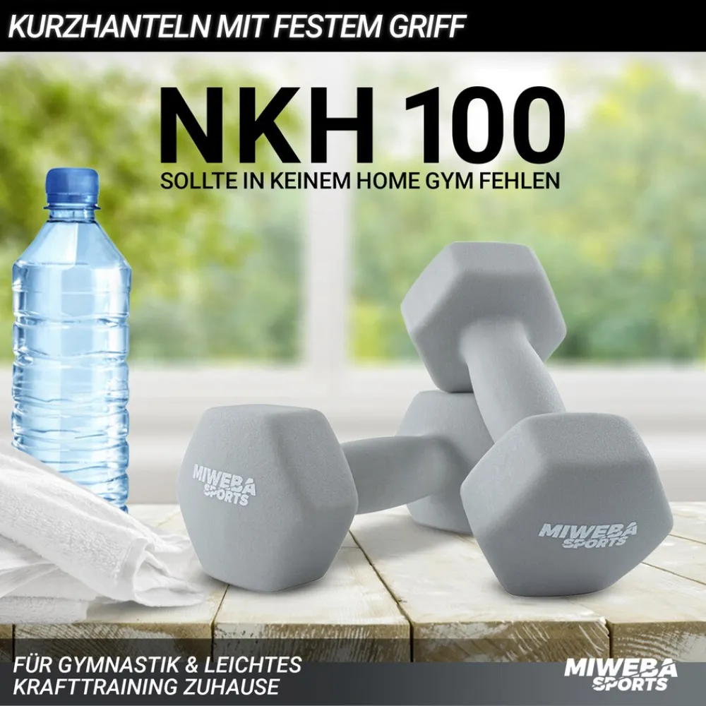 Miweba Sports Gymnastikhanteln 2er-Set NKH100, bodenschonend, 0,5-10 kg, Anti-Rutsch-Oberfläche (Grau, 2x 0,5 Kg) Sale