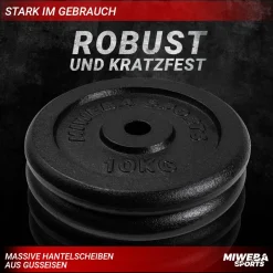 Miweba Sports Hantelscheiben HSG100, 2x 10 kg Hantel-Gewichte, passend für Ø 30mm, Set, Gusseisen Hot