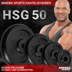 Miweba Sports Hantelscheiben HSG50, 2x 5 kg Hantel-Gewichte, passend für Ø 30mm, Set, Gusseisen New