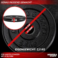 Hantelscheiben HSG25, 4x 2,5 kg Hantel-Gewichte, passend für Ø 30mm, Set, Gusseisen ^ Miweba Sports Hot